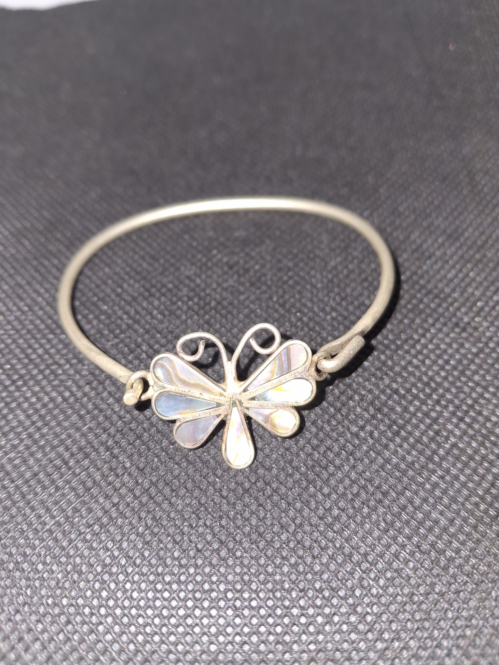 Iridescent Butterfly Silver-Tone Bangle Bracelet